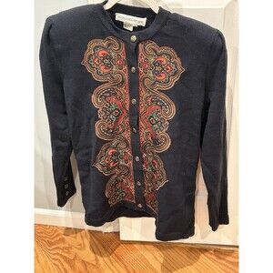 Vintage Umi  Collections Anne Crimmins Navy Sweater Jacket Size L